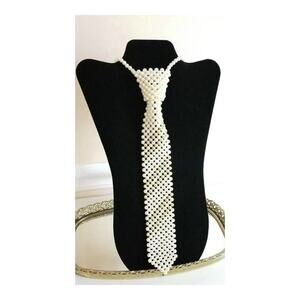 Vintage Faux Pearl Necktie Necklace Tie Necklace, 1960s Jewelry